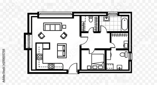 Bild auf Leinwand Modern Compact Apartment Floor Plan Layout