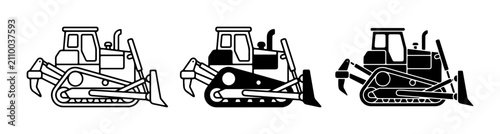 Fotografie Bulldozer Icons Set, Heavy Construction Equipment Vector Graphics, Earthmover Ma