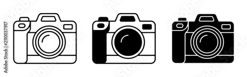 Cuadro en lienzo Camera Icons Set: Line Art, Silhouette, and Filled Styles for Photography and Di