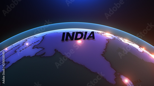 Fotografie A digital 3D map highlighting India, surrounded by neighboring countries, INDIA