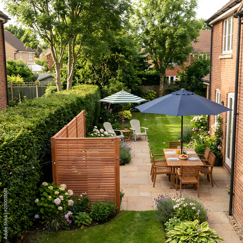 umbrella and windbreak at residential outdoor area 