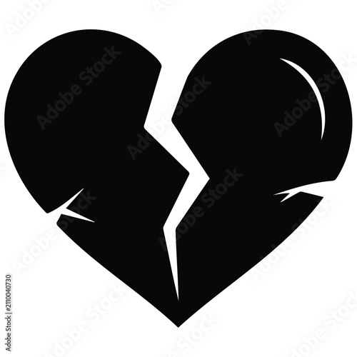 Fotografie Broken heart silhouette vector illustration on white background, symbol of sadness and pain