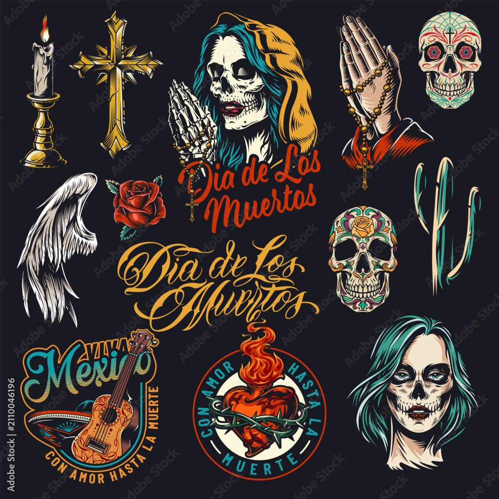 Fototapeta premium Icons of Dia de Los Muertos