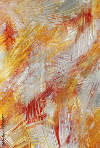 Abstract acrylic paint brush stroke texture background orange white brown colors. Halloween, autumn backdrop