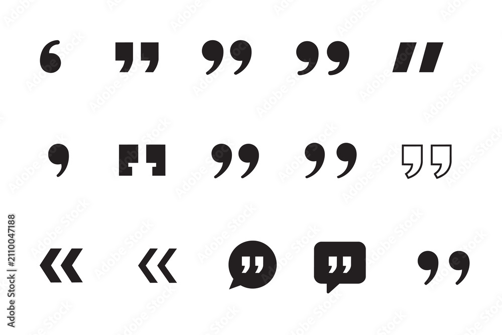 Fototapeta premium Quotation mark icon collection with speech quote symbols isolated on white background for graphic design