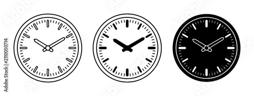 Konstfotografi Three Circular Clock Icons: Outline, Filled, and Silhouette, representing timeke