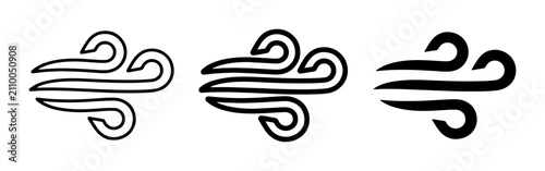 Canvastavla Three stylized wind icons, representing gusting breeze and air movement, simple black and white vector graphics for weather and nature themes