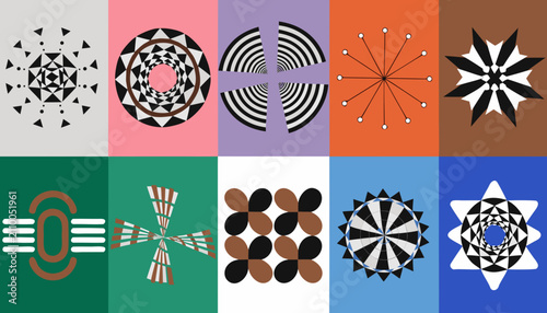 Geometric mandala vector icons set with intricate patterns. Abstract circular designs for logos, tattoos, and decorative art elements.