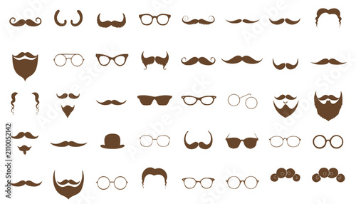 Set of 40 hand-drawn mustache and beard vector icons. Stylish facial hair illustrations for men's grooming, fashion, and design projects.