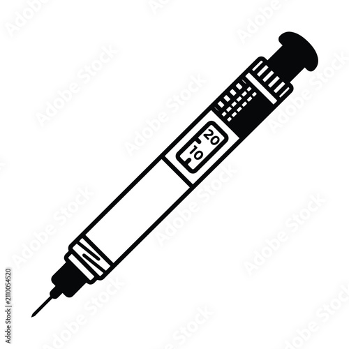 Insulin pen icon. Medical injection device for diabetes treatment and blood sugar control.