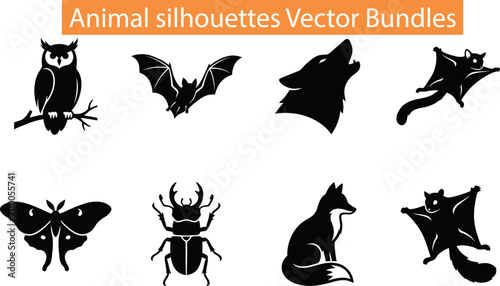 Set of black animal silhouettes vector icons