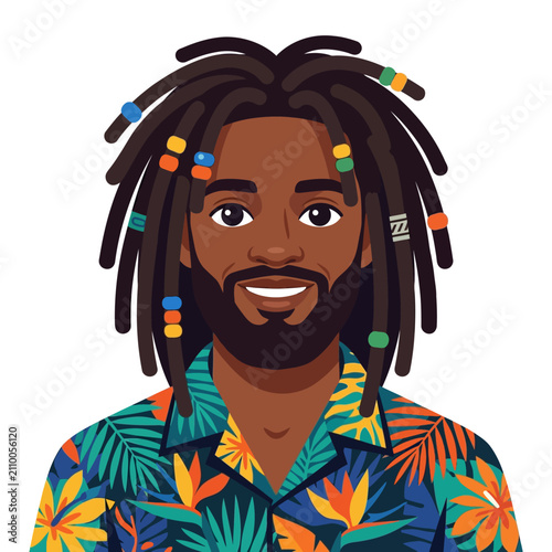 Man with Dreadlocks, Tropical Shirt Portrait - Illustrated