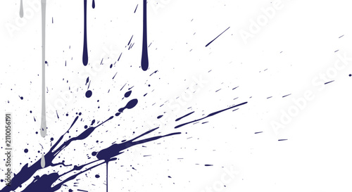 Cuadro en lienzo Dynamic and expressive abstract background featuring dark blue and gray paint splatters on a clean white surface