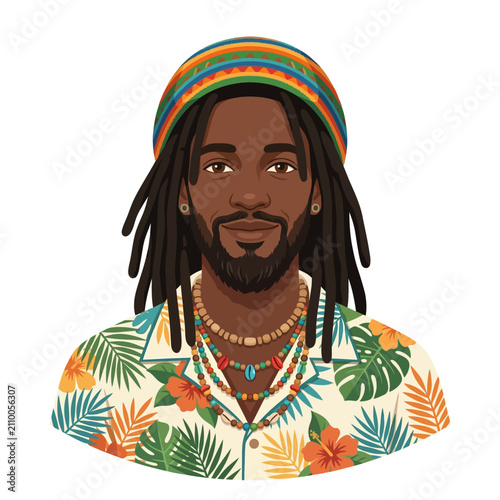 Rastafarian Man Portrait Hawaiian Shirt Dreadlocks Colorful Hat