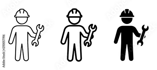 Worker Icons, Construction Man with Wrench, Industrial Silhouette Set, Repair Service Symbol, Mechanic Iconography