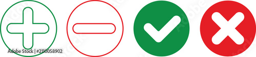 Foto Flat circular checkmark and cross icons set
