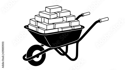 Wheelbarrow Full of Bricks Illustration for Construction and Masonry Projects