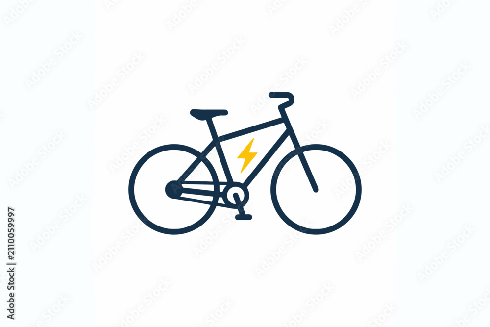 Obraz premium Electric bicycle line icon with lightning bolt symbol