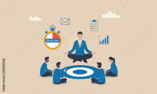 Billede på lærred management teams together timely manner concept, calm businessman meditate targe