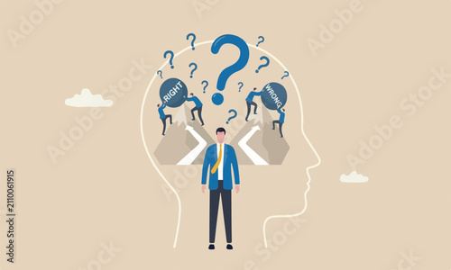 Foto Decision right mountain peak or incorrect, solve problem, critical thinking, dec
