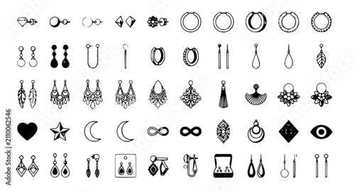 Cuadro en lienzo Elegant Jewelry and Earring Icon Set Featuring Studs, Hoops, Dangles, and Luxury
