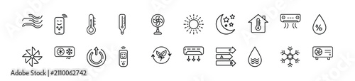 Foto Air conditioner line icons set with climate control, cooling, heating, temperature, humidity, fan, remote, ventilation, eco, energy & more vector illustration with editable stroke