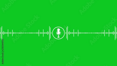 A microphone icon with white animated equalizer. Animation for video podcast, broadcast, radio, intro or opener. Music or sound vizualization with sound wave