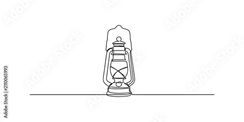 Foto Continuous single line drawing of a vintage oil lantern