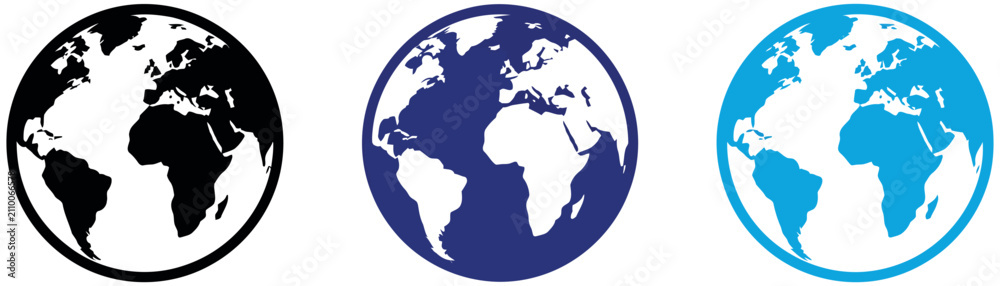Obraz premium Globe icon set. World map symbol. Simple pictogram collection for global communication, internet, international business, geography and user interface design.