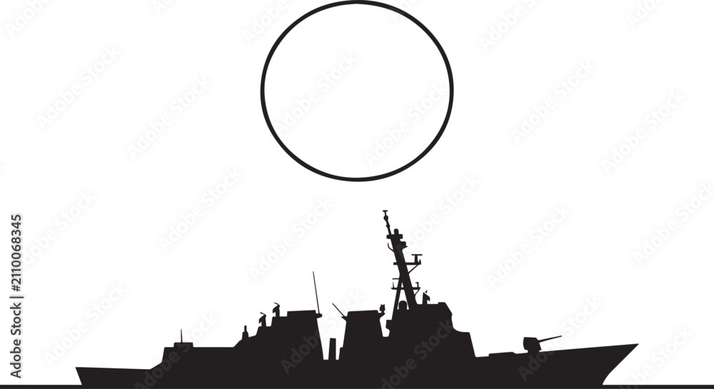 Obraz premium Silhouette of a modern naval warship destroyer veterans day
