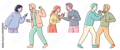 фотографія Angry couples fighting and shouting in domestic conflict graphic design