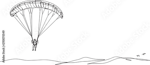 Bild auf Leinwand Continuous one line drawing brave person is paragliding, suspended high beneath fully inflated chute, thrill and airborne freedom of extreme sport