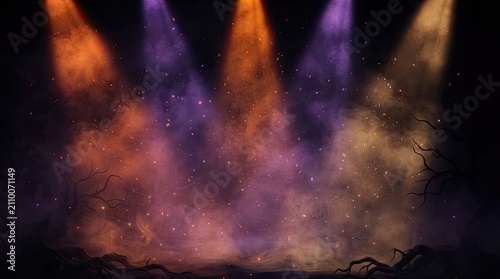 Cosmic nebula beams with starry background