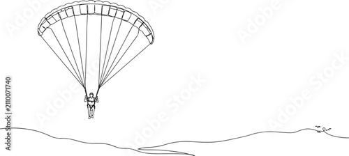 Bilde på lerret Continuous one line drawing brave person is paragliding, suspended high beneath fully inflated chute, thrill and airborne freedom of extreme sport