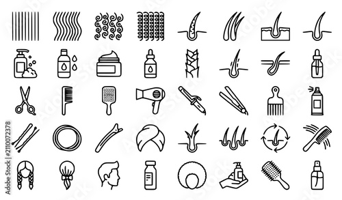 Hair Texture Outline Vector Icon Collection