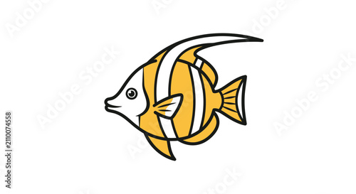 Quadro su tela Yellow tropical angelfish swimming on white background