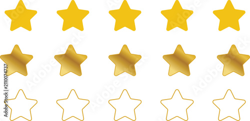 Set of gold stars icons, flat, gradient and outline styles