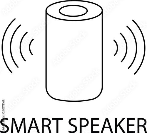 Smart speaker outline icon for voice assistant wireless audio home automation and connected smart device isolated on transparent background.
