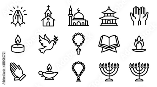 Foto Religious Symbols Icons Set: Faith, Prayer, Worship, Spirituality, Diverse Belie