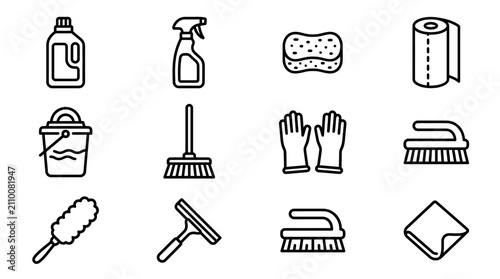 Schilderij op canvas Household Cleaning Supplies Icons Set - Vector Graphics