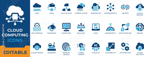 Foto Cloud Computing Dev Ops Server less Icon Set - editable flat vector icons for ne