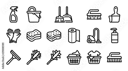 Obraz na płótnie Cleaning Supplies Icons Set: Home Hygiene and Housekeeping Tools Collection