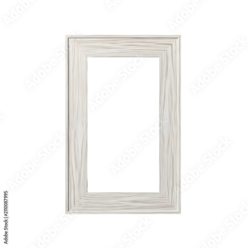 Empty vertical wood frame with white grain texture on transparent background.