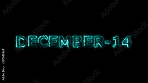 December 14 Glowing Neon Text Animation on Black Background 4K Video.