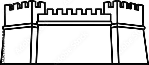 Obraz na płótnie Simple black and white line drawing of a medieval castle fortress with towers an