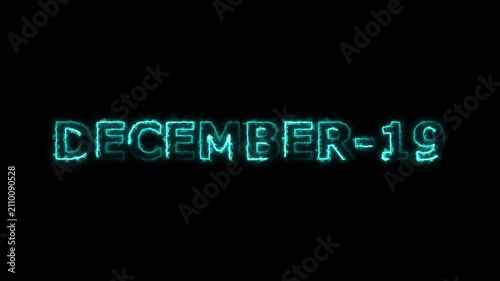 December 19 Glowing Neon Text Animation on Black Background 4K Video.