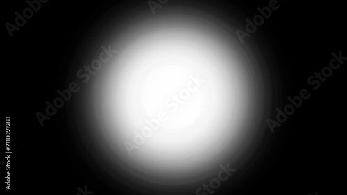 Minimalist white strobe light pulse, dynamic optical lens flare burst animation loop for video transition effect, abstract bright glowing neon circular flash spot on black background. 4k video