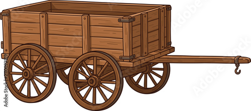 Obraz na płótnie Rustic wooden wagon vector illustration isolated on white background for harvest