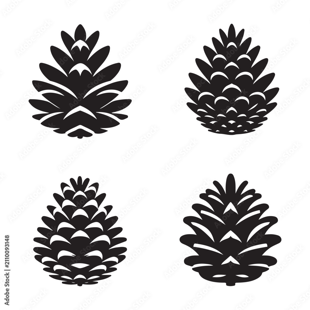 Fototapeta premium Pine Cone Set Collection Vector Silhouette Symbol Illustration Design Concept Idea