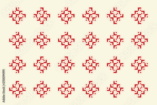 Red Tribal Diamond Pattern Icon Set Ethnic Ornament Symbols Collection
